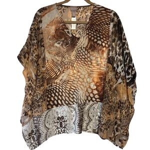 Chico's Travelers Collection Patchwork Artists Poncho brown animal print kimono
